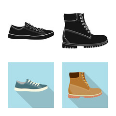 Vector illustration of shoe and footwear icon. Collection of shoe and foot vector icon for stock.