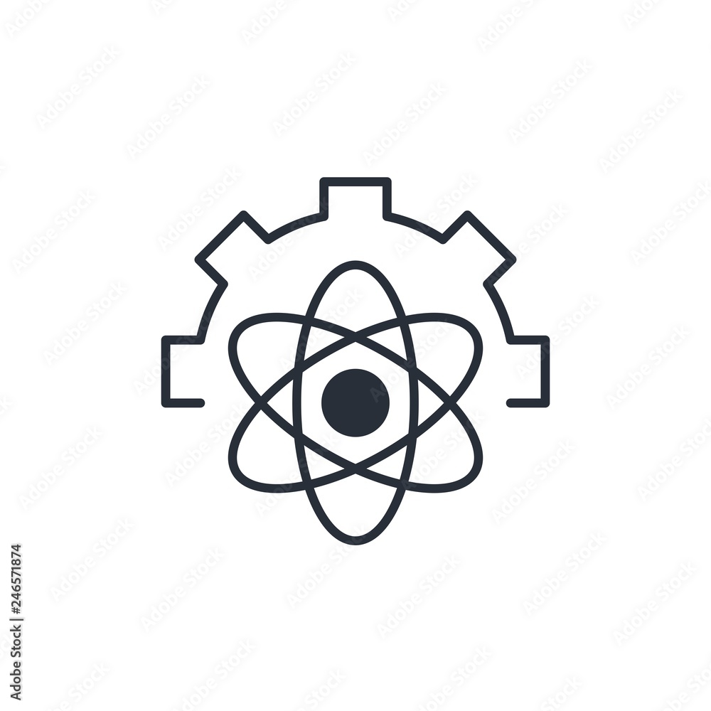 Poster quantum processor vector linear icon, white background.