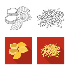 Isolated object of pasta and carbohydrate sign. Collection of pasta and macaroni stock vector illustration.