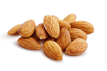 Almonds. Almond Kernels Isolated on White Background. Full Depth of Field   