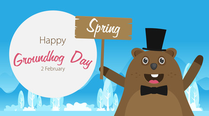 Happy Groundhog Day design with cute groundhog