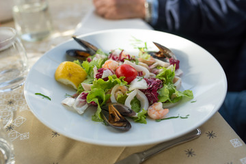 Tasty sea salad in italian restaurant