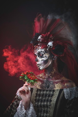 Young girl in the image of Santa Muerte