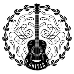 Vector monochrome pattern with guitar and wreath