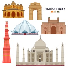 Indian most famous sights set. Architectural buildings. Famous tourist attractions