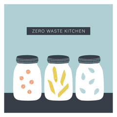 Zero waste kitchen. Vector hand drawn jars illustration