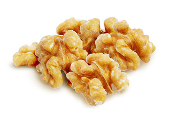 Walnut Kernels. Walnuts Isolated on White Background. Full Depth of Field