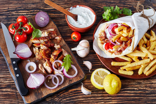 Overhead View Of Greek Souvlaki, Top View