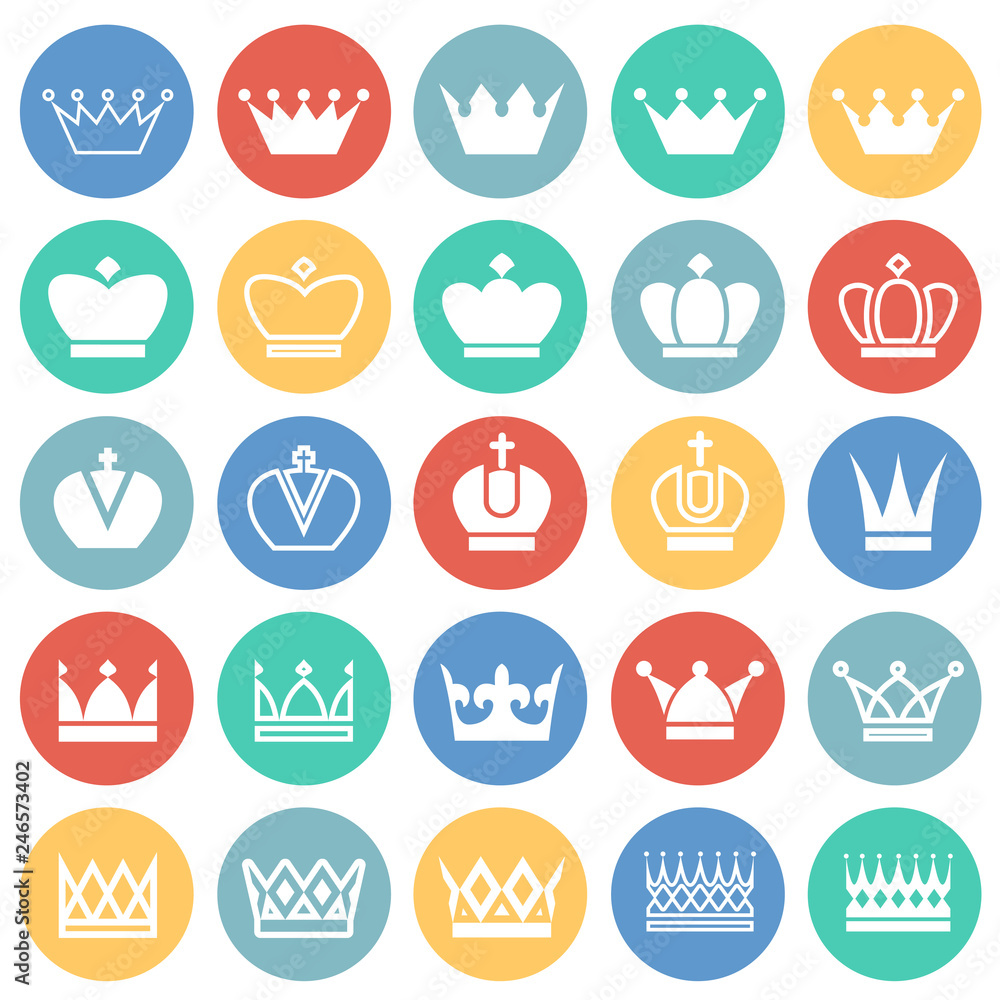 Fototapete crown set on color circles white background for graphic and web design, modern simple vector sign. i