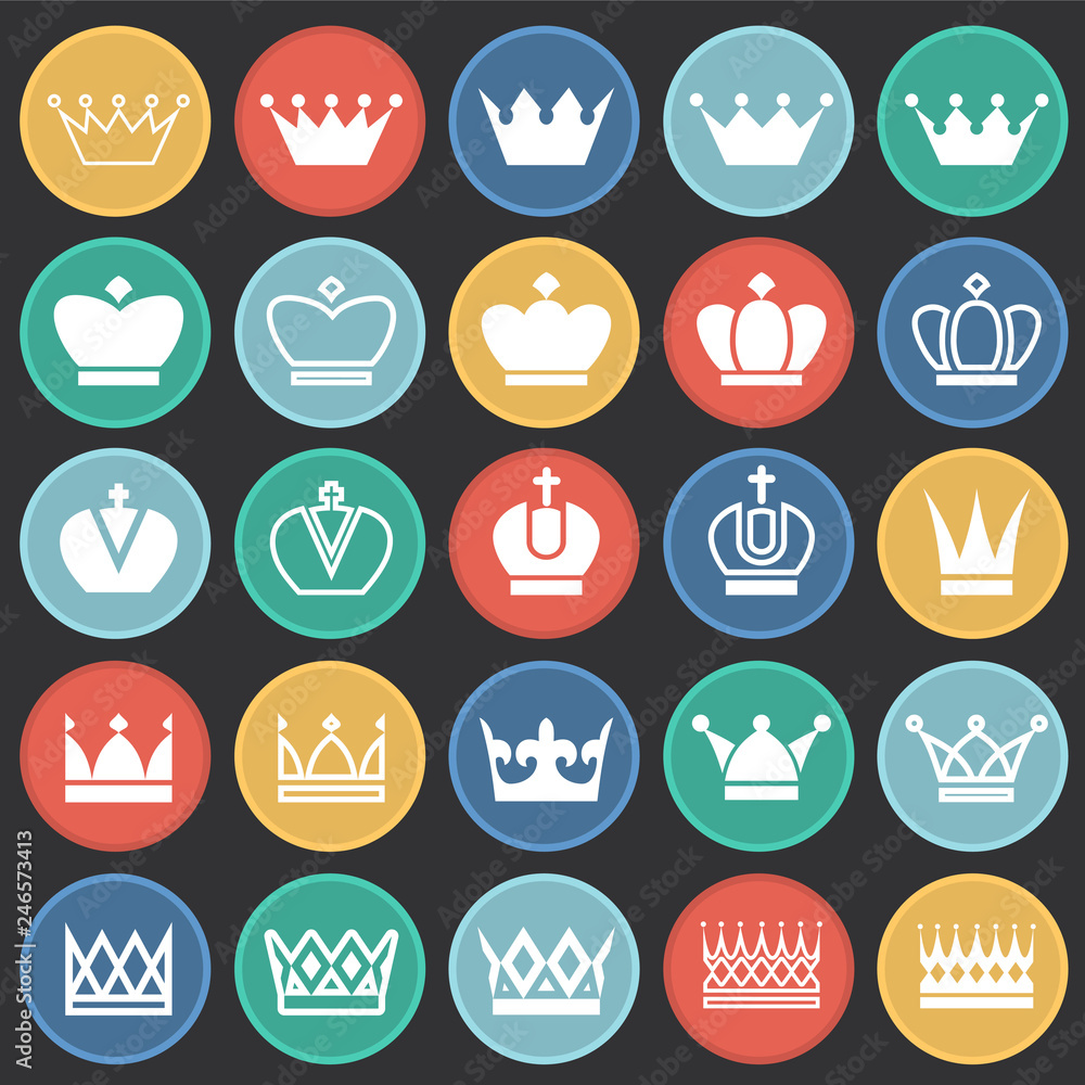 Fototapete crown set on color circles black background for graphic and web design, modern simple vector sign. i