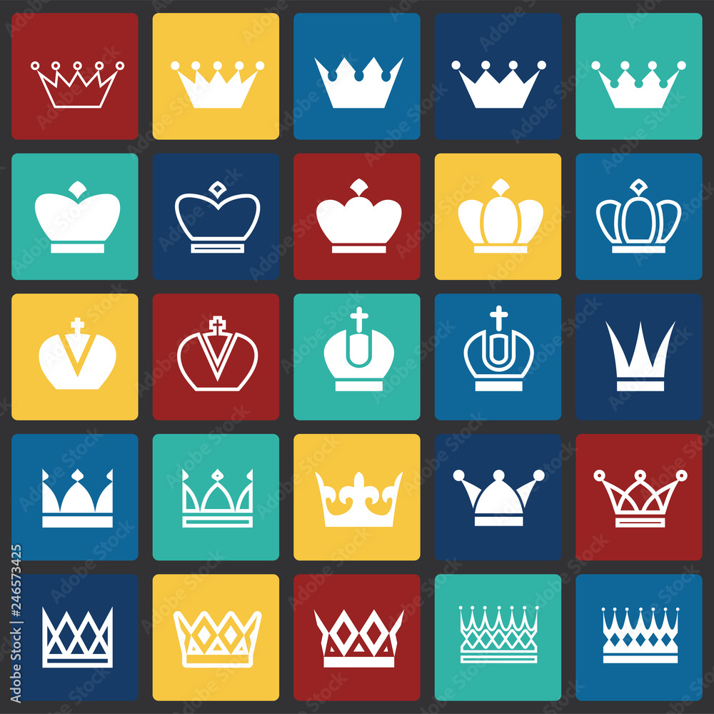Fototapete crown set on color squares background for graphic and web design, modern simple vector sign. interne