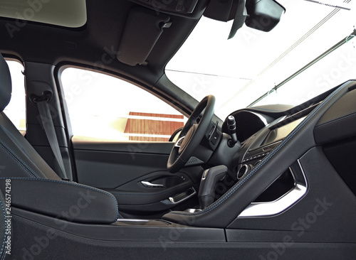Blue Sched Leather On Interior Parts Inside A Car Stock Photo Blue Sched Leather On Interior Parts Inside A Car
