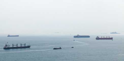 Cargo ships are in Japan Sea, Busan bay
