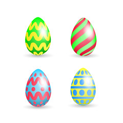 Set of easter colorful eggs with different patterns set isolated on white background. Vector illustration.