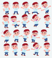 Cartoon character businessman in casual style. Set with different postures, attitudes and poses, doing different activities in isolated vector illustrations.