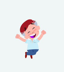 Businessman in casual style jumping for joy.