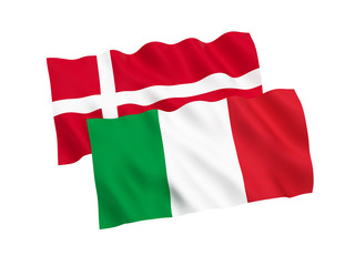 Flags of Italy and Denmark on a white background