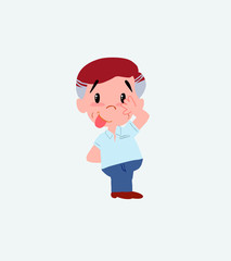 Businessman in casual style sticks out his tongue in gesture of funny shyness.