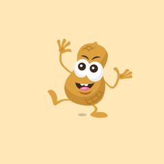 Illustration of cute happy peanut mascot with big smile isolated on light background. Flat design style for your mascot branding.