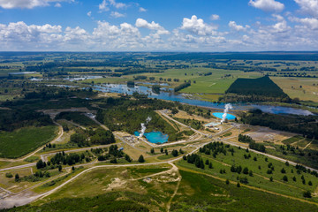 Geothermal clean energy field, Ohaaki, New Zealnd. Aerial view 