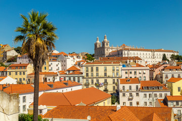 Fototapeta na wymiar Lisbon city view with Church of Saint Vicente of Fora and Panteon, Alfama, Portugal.