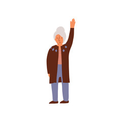 Elderly Woman Standing and Holding Up Her Hand Vector Illustration