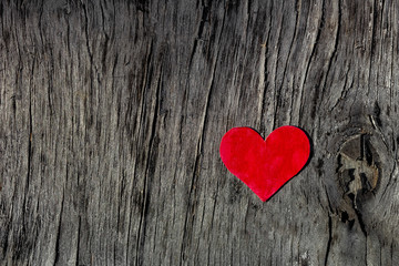 Valentines day red heart on old wood with copy space