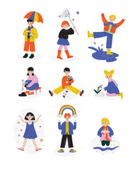 Kids Spring or Summer Outdoor Activities set, Happy hildhood Vector Illustration