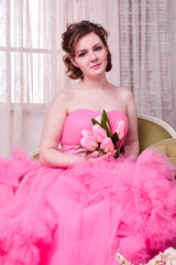 woman in pink dress 