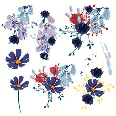 Collection of vector realistic flowers for design