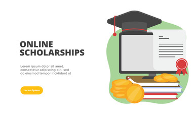 Online Scholarships flat design banner illustration concept for digital marketing and business promotion