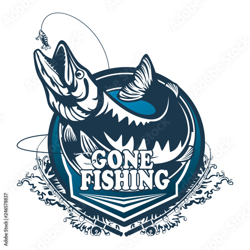 Download Pike Fishing Emblem Pike Fish Logo Vector Outdoor Fishing Background Theme Angry Fish Logo Wall Mural Lioriki