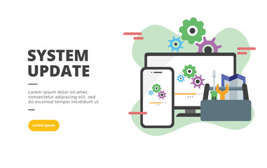 System Update flat design banner illustration concept for digital marketing and business promotion