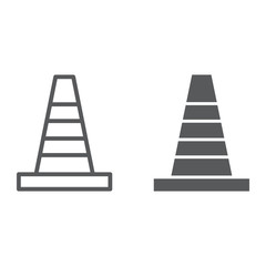 Road cone line and glyph icon, barrier and traffic, construction cone sign, vector graphics, a linear pattern on a white background.