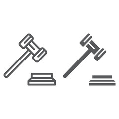 Gavel line and glyph icon, justice and judge, hammer sign, vector graphics, a linear pattern on a white background.