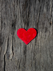 Valentines day red heart on old wood with copy space