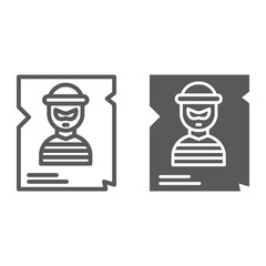 Wanted line and glyph icon, police and reward, poster sign, vector graphics, a linear pattern on a white background.