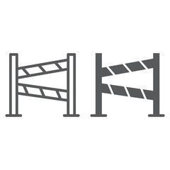 Road fence line and glyph icon, construction and border, barrier sign, vector graphics, a linear pattern on a white background.