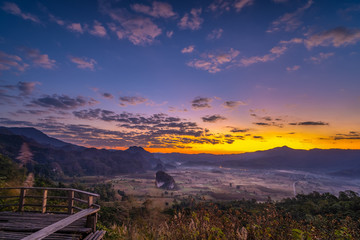 Clouds , Sunrise and Misty with Mountain Background , Landscape at Phu Langka National Park, Payao Province, Thailand