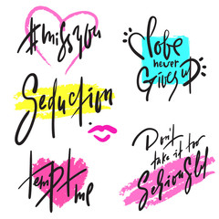 Set of simple love phrases. Hand drawn beautiful lettering. Valentine's day love collection. Perfect for valentine day, wedding and birthday card, stickers, stamp, print design. Elegant vector writing