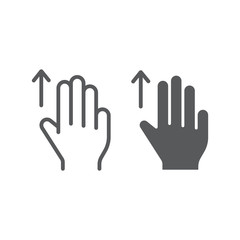 Three fingers drag up line and glyph icon, gesture and hand, scroll up sign, vector graphics, a linear pattern on a white background.