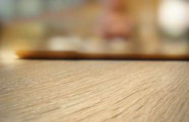 Empty wood table top blurred background,for montage your products or backdrop