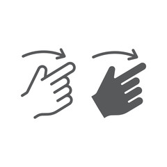 Flick right line and glyph icon, finger and hand, gesture sign, vector graphics, a linear pattern on a white background.