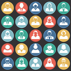 Profile icons set on color circles black background for graphic and web design, Modern simple vector sign. Internet concept. Trendy symbol for website design web button or mobile app