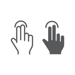 Two finger tap line and glyph icon, gesture and hand, touch sign, vector graphics, a linear pattern on a white background.