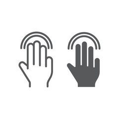 Triple double tap line and glyph icon, gesture and hand, click sign, vector graphics, a linear pattern on a white background.