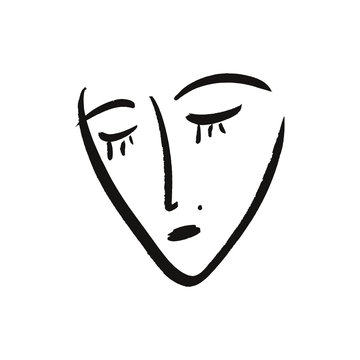 recommend clip art: Vector simple hand drawn black and white trendy line portrait art. Monochrome print for clothes, textile and other. EPS