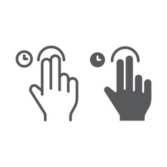 Two fingers touch and hold line and glyph icon, gesture and hand, swipe sign, vector graphics, a linear pattern on a white background.