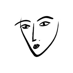 Vector simple hand drawn black and white trendy line portrait art. Monochrome print for clothes, textile and other. EPS