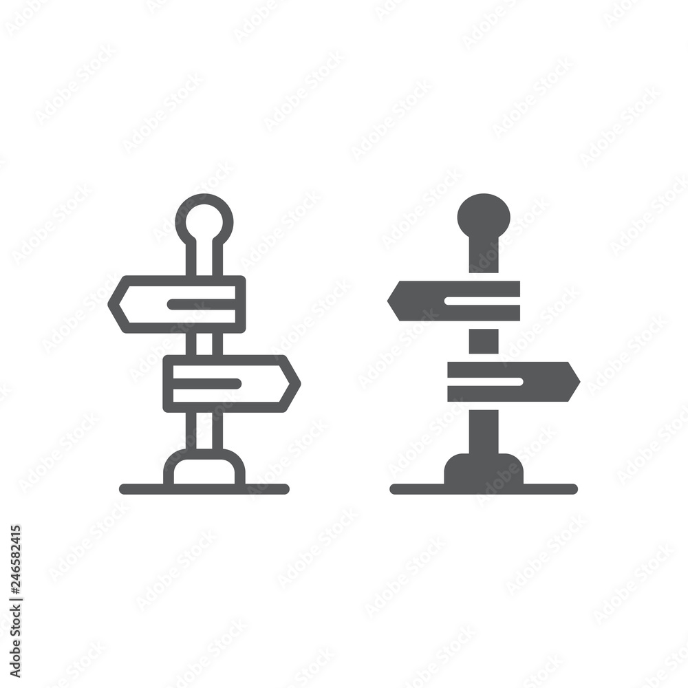 Poster signpost line and glyph icon, way and direction, guidepost sign, vector graphics, a linear pattern o